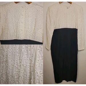 Vtg Sarah Elizabeth Petite Women's Black White Formal Dress 8 Eveningwear Beaded